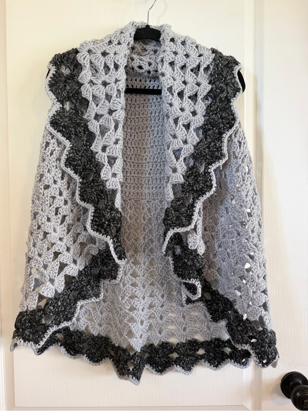 Hand Crafted Crochet Open-Front Sweater/Cape/Bolero w/Scalloped Trim (arm holes)